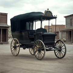 Fototapeta premium A Vintage Wild West Black Carriage In An Old Western Town