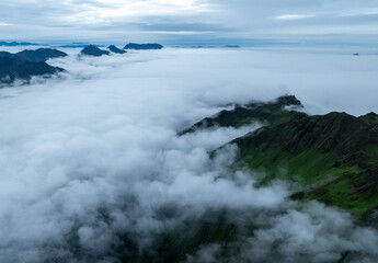 Aerial view of beautiful high altitude grassland mountain canyon landscape