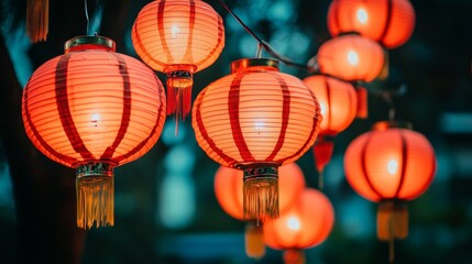 Obraz premium Mid Autumn festival glowing red lanterns background