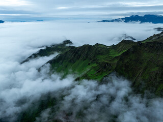 Aerial view of beautiful high altitude grassland mountain canyon landscape