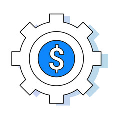 Upfront High Cost Icon – A Gear with a Dollar Sign in the Center, Indicating a High Initial Investment or Cost