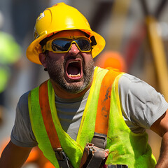 An angry construction worker shouting