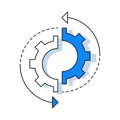 Limitations Mismatch Icon – A Gear Split Down the Middle with Mismatched Halves, Symbolizing Incompatibility or System Limitations