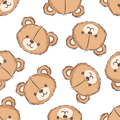Cute bear face seamless pattern on a white background ideal for children decor and fabric design