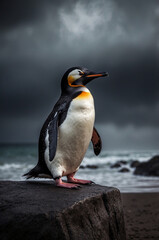Fototapeta premium the isolated cute penguin on the silent beach.