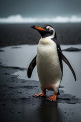 Fototapeta premium the isolated cute penguin on the silent beach.