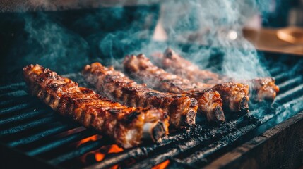 Smoky Grilled Ribs on Barbecue Grill