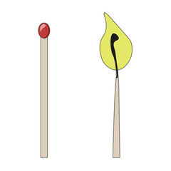 Flat style matches set. Burning match isolated white background. Vector illustration. EPS 10