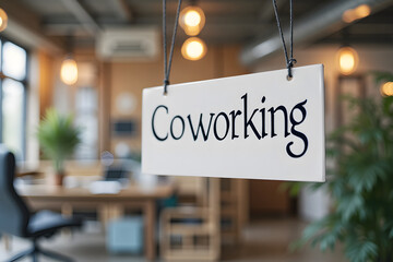 Modern coworking space with greenery and natural lighting,background blurred