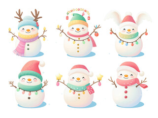 Cute Cartoon Snowman Illustrations with Festive Accessories