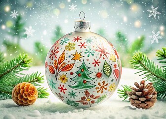 Doodle Christmas Ball Seasonal Ornament Isolated on White Background - Cute Hand-Drawn Vector Decoration for Winter Holidays and New Year Celebrations