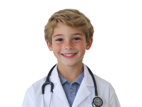 Young Boy Doctor in White Coat isolated PNG