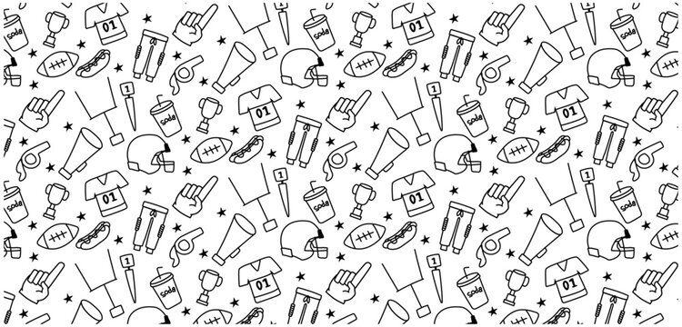 american football doodle cute hand drawing seamless pattern background 
