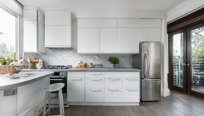 White kitchen interior with white cabinets