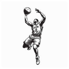 Basketball Player Leaping High for a Slam Dunk stock image vector isolated on white background. © Istianah