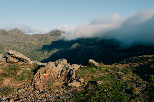 Bastiments peak seen from Coll de la Marrana mountain pass in summer