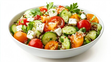 Fresh Quinoa Salad with Feta Cheese, Tomatoes and Cucumbers