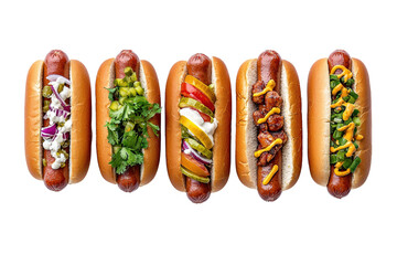 Colorful Variety of Gourmet Hot Dogs on Display