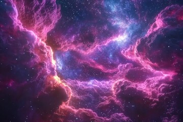 Fototapeta premium A vibrant nebula with swirling pink and purple clouds against a backdrop of twinkling stars.