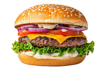 Delicious Cheeseburger with Fresh Vegetables and Sauce