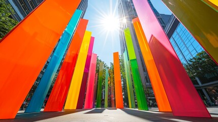 Vibrant art installation in an urban setting background