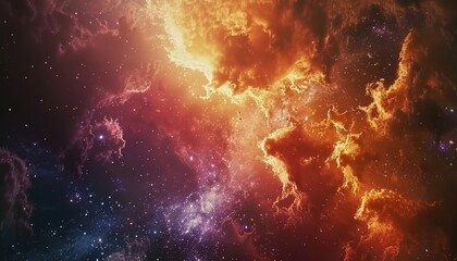 Obraz premium Cosmic Nebula with Red and Gold Clouds and Scattered Stars