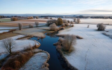 Nature’s early frost: onset of early winter as first snow gently covers blooming green landscapes, capturing contrast between nature’s final vibrant colors and season’s cold arrival.