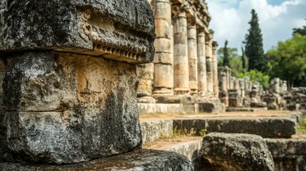Ancient stone ruins with weathered textures background