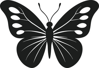 Elegant Butterfly Silhouette Vector – Black and White Detailed Insect Illustration for Nature and Art Designs
