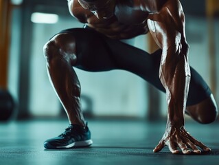 Closeup of an Athlete's Hand Reaching for the Ground During a Dynamic Stretch, Demonstrating the Strength and Flexibility of Muscles.