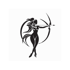 Female Archer Logo, Symbol Vector Art, Icons, and Graphics isolated on white background.