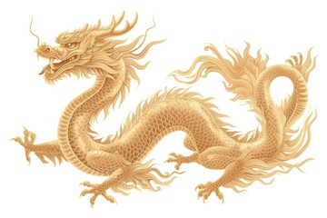 Golden chinese dragon white background representation creativity.