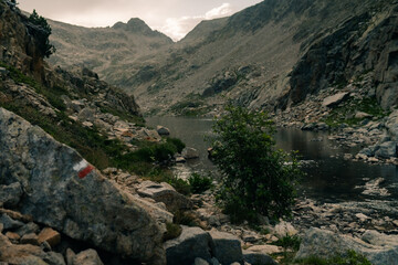 Mountain lakes in Posets Maladeta national park, Vielha valley in Spanish Pyrenees, GR11 hiking trail, Europe