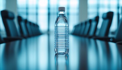 Conveying Professionalism: Glass Water Bottle on Meeting Table Inspiring Hydration with Clarity