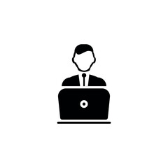Blogger with laptop icon in black simple design