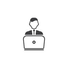 Blogger with laptop icon in black simple design