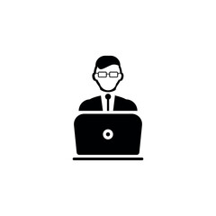 Blogger with laptop icon in black simple design