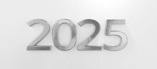silver metallic number 2025 as new year 2025, wallpaper wall design style, bold font-weight