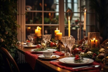Christmas dinner candle table plate.