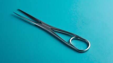 Stainless Steel Scissors Closeup on Teal Background