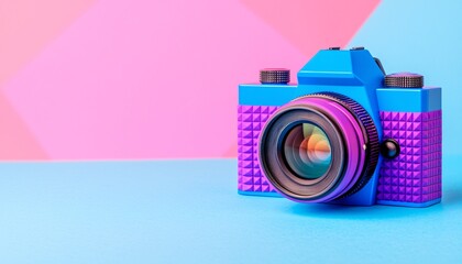 Obraz premium Futuristic Digital Camera Clip Art with Geometric Designs on Pastel Background