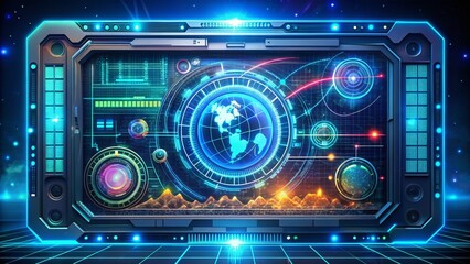 Obraz premium Futuristic Sci-Fi HUD Screen with Holographic Interface for Cyberpunk VR Game - Mega Tech Elements, Digital Control Panel, and Garish Vector Illustration