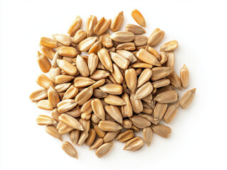 A close-up view of raw sunflower seeds on a plain background ready for snacking or planting