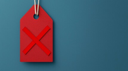 Red tag with an X on a blue background, minimalist design.