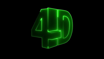 neon  symbol of 4D, a sign of the development of  graphics in time with the little spheres. The image on a white background.  4D rendering illustration image icon .