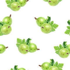 Hand-Painted Watercolor Gooseberry Seamless Pattern