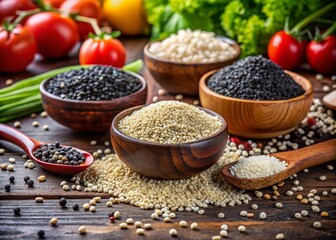Healthy Food Concept: Diverse Sesame Seeds Showcase for Nutrition and Culinary Delights