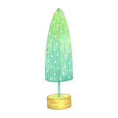 Christmas and New year watercolor hand drawn png decoration: a Christmas tree. Element for design pattern, invitation, textile, card, scrapbook. One object isolated on transparent. 