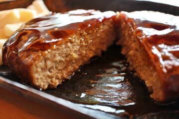 Hamburg steak with teriyaki sauce in Tokyo, Japan