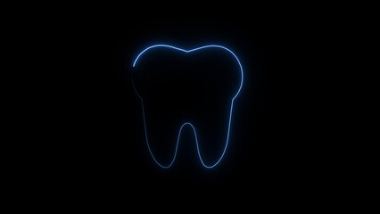 Neon tooth  icon  vector illustration flat style image.4k illustration 